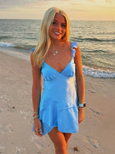 Load image into Gallery viewer, Stylish A Line Spaghetti Straps Blue Short Homecoming Dress with Ruffles