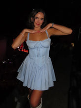 Load image into Gallery viewer, Stylish A Line Square Neck Blue Corset Homecoming Dress with Bowknot
