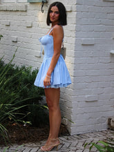Load image into Gallery viewer, Stylish A Line Square Neck Blue Corset Homecoming Dress with Bowknot