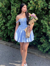 Load image into Gallery viewer, Stylish A Line Square Neck Blue Corset Homecoming Dress with Bowknot