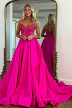 Load image into Gallery viewer, Stylish A Line Sweetheart Fuchsia Long Prom Dress with Beading Split Front