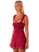 Load image into Gallery viewer, Stylish A Line Sweetheart Red Polka Dots Short Homecoming Dress with Criss Cross Back