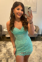 Load image into Gallery viewer, Stylish Bodycon Sweetheart Black Corset Short Homecoming Dress with Lace