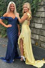 Load image into Gallery viewer, Stylish Glitter Mermaid Lace Up Long Beaded Prom Dress with Ruffles