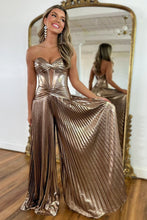 Load image into Gallery viewer, Stylish Magenta Sweetheart Zipper Back Long Metallic Prom Jumpsuit