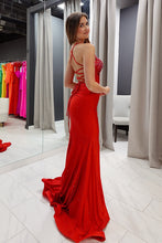 Load image into Gallery viewer, Stylish Mermaid Spaghetti Straps Fuchsia Corset Prom Dress with Beading