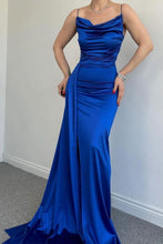 Load image into Gallery viewer, Stylish Mermaid Spaghetti Straps Long Pleated Satin Formal Dress with Slit