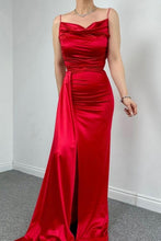 Load image into Gallery viewer, Stylish Mermaid Spaghetti Straps Long Pleated Satin Formal Dress with Slit