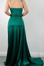 Load image into Gallery viewer, Stylish Mermaid Spaghetti Straps Long Pleated Satin Formal Dress with Slit