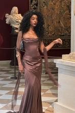 Load image into Gallery viewer, Stylish Mermaid Strapless Brown Long Party Dress with Ruched