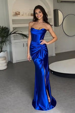 Load image into Gallery viewer, Stylish Mermaid Strapless Lace Up Long Satin Prom Dress With Split