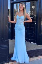 Load image into Gallery viewer, Stylish Mermaid Sweetheart Light Blue Corset Prom Dress with Beading