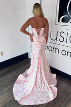 Load image into Gallery viewer, Stylish Mermaid Sweetheart Pink Floral Printed Long Prom Dress with Slit