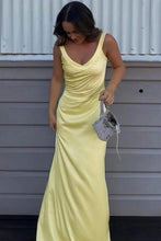 Load image into Gallery viewer, Stylish Mermaid V Neck Yellow Long Prom Dress with Criss Cross Back