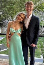 Load image into Gallery viewer, Stylish Mint Green Sheath Waist Hollow Tie Back Long Satin Prom Dress