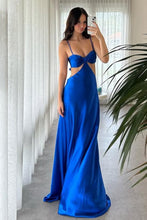 Load image into Gallery viewer, Stylish Mint Green Sheath Waist Hollow Tie Back Long Satin Prom Dress