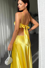 Load image into Gallery viewer, Stylish Mint Green Sheath Waist Hollow Tie Back Long Satin Prom Dress