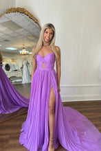 Load image into Gallery viewer, Stylish Purple A-Line Strapless Long Pleated Tulle Prom Dress