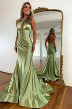 Load image into Gallery viewer, Sweet Mermaid Halter Neck Backless Long Satin Prom Dress