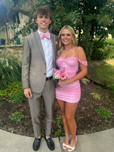 Load image into Gallery viewer, Stylish Sheath Off the Shoulder Pink Short Homecoming Dress with Ruched