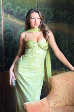 Load image into Gallery viewer, Stylish Sheath Spaghetti Straps Green Long Prom Dress with Scarf