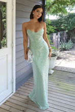Load image into Gallery viewer, Stylish Sheath Spaghetti Straps Light Green Sequins Long Prom Dress