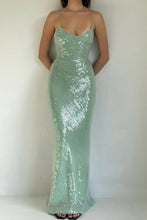 Load image into Gallery viewer, Stylish Sheath Spaghetti Straps Light Green Sequins Long Prom Dress