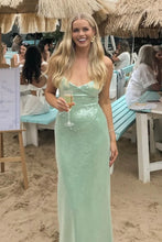 Load image into Gallery viewer, Stylish Sheath Spaghetti Straps Light Green Sequins Long Prom Dress