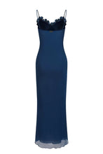 Load image into Gallery viewer, Chic Sheath Spaghetti Straps Navy Blue Long Party Dress with Flowers
