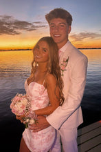 Load image into Gallery viewer, Stylish Sheath Spaghetti Straps Pink Floral Printed Sequins Short Homecoming Dress