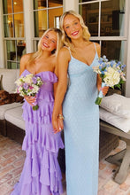 Load image into Gallery viewer, Stylish Sheath Spaghetti Straps/Sweetheart Light Blue/ Purple Long Prom Dress