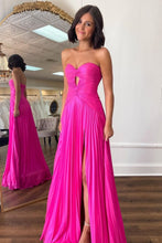 Load image into Gallery viewer, Stylish Sheath Sweetheart Long Pleated Satin Prom Dress with Slit
