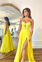 Load image into Gallery viewer, Stylish Sheath Sweetheart Long Pleated Satin Prom Dress with Slit