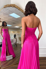 Load image into Gallery viewer, Stylish Sheath Sweetheart Long Pleated Satin Prom Dress with Slit
