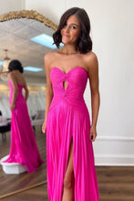Load image into Gallery viewer, Stylish Sheath Sweetheart Long Pleated Satin Prom Dress with Slit