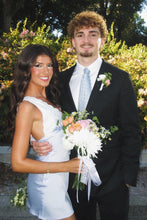 Load image into Gallery viewer, Stylish Sheath V Neck Light Blue Short Party Dress with Lace