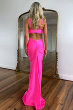 Load image into Gallery viewer, Stylish Mermaid Spaghetti Straps Long Red Satin Prom Dress