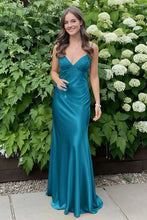 Load image into Gallery viewer, Stylish Sheath Spaghetti Straps Blue Long Prom Dress with Backless