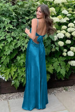 Load image into Gallery viewer, Stylish Sheath Spaghetti Straps Blue Long Prom Dress with Backless