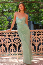 Load image into Gallery viewer, Stylish Sheath Spaghetti Straps Light Green Sequins Long Prom Dress