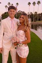 Load image into Gallery viewer, Stylish Sheath Spaghetti Straps Pink Floral Printed Sequins Short Homecoming Dress