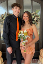 Load image into Gallery viewer, Stylish Sheath Spaghetti Straps Orange Short Homecoming Dress with Beading