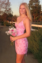 Load image into Gallery viewer, Stylish Sheath Spaghetti Straps Orange Short Homecoming Dress with Beading