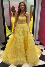 Load image into Gallery viewer, Sweet A-Line Strapless Long Tiered Glitter Tulle Prom Dress