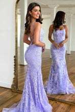Load image into Gallery viewer, Sweet Lilac Spaghetti Straps Lace Up Long Corset Prom Dress With Appliques
