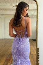Load image into Gallery viewer, Sweet Lilac Spaghetti Straps Lace Up Long Corset Prom Dress With Appliques
