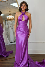 Load image into Gallery viewer, Sweet Mermaid Halter Neck Backless Long Satin Prom Dress
