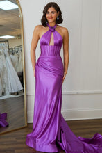 Load image into Gallery viewer, Sweet Mermaid Halter Neck Backless Long Satin Prom Dress