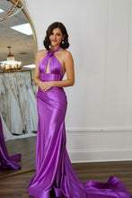 Load image into Gallery viewer, Sweet Mermaid Halter Neck Backless Long Satin Prom Dress
