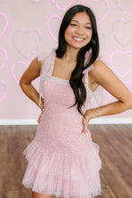 Load image into Gallery viewer, Sweet Tulle Square Neck Homecoming Dress with Pearl Details and Layered Skirt